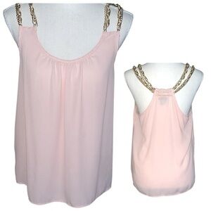 Rue 21 Pink Chiffon w/Gold Chain Swing Top Halter Neck Lightweight Fairycore MED